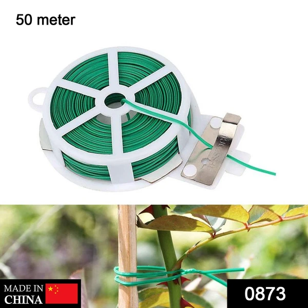 0873 Plastic Twist Tie Wire Spool With Cutter For Garden Yard Plant 50m (Green) - China, 0.097 kgs
