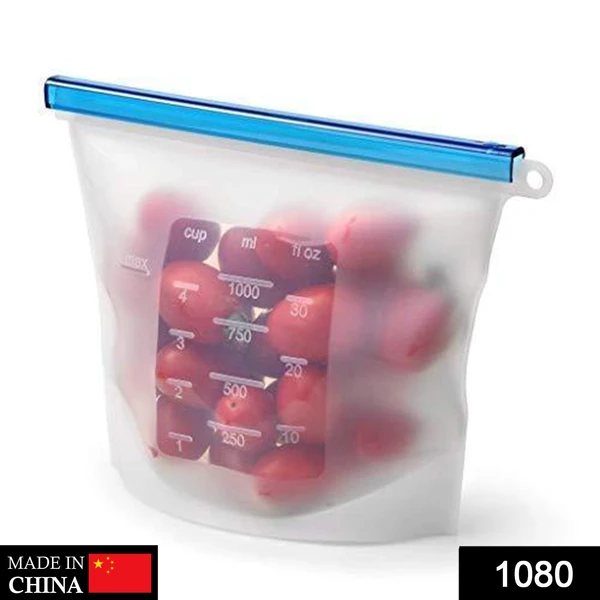 1080 Reusable Silicone Airtight Leakproof Food Storage Bag - 1 ltr - China, 0.183 kgs