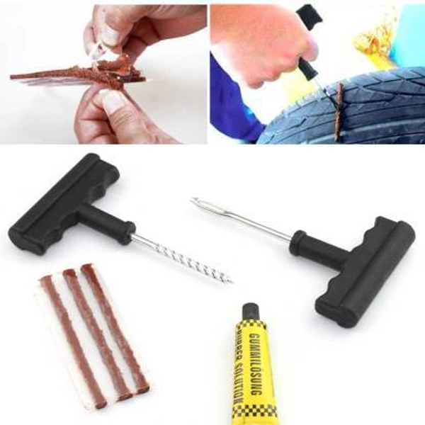 1513 Puncture Repair Kit Tubeless Tyre Full Set with Nose Pliers, Rubber Cement and Extra Strips for Cars, Bikes - 0.124 kgs, China