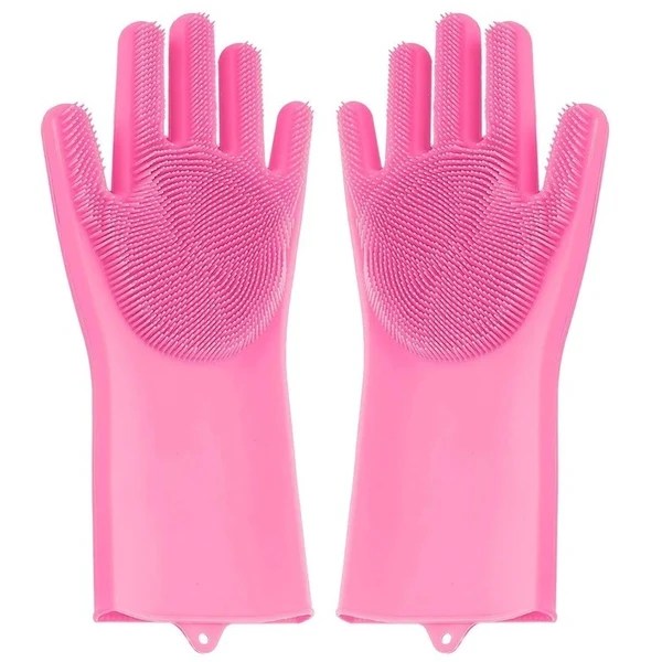 0714 Reusable Silicone Cleaning Brush Scrubber Gloves (Multicolor) - China, 0.164 kgs