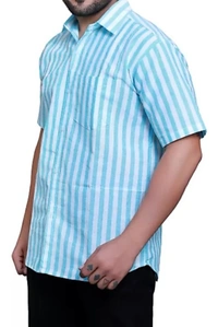 HALF-L38-SHIRT-BLUE Khadi Cotton Half Sleeve Shirt - M / 38, 0.25 kgs, India