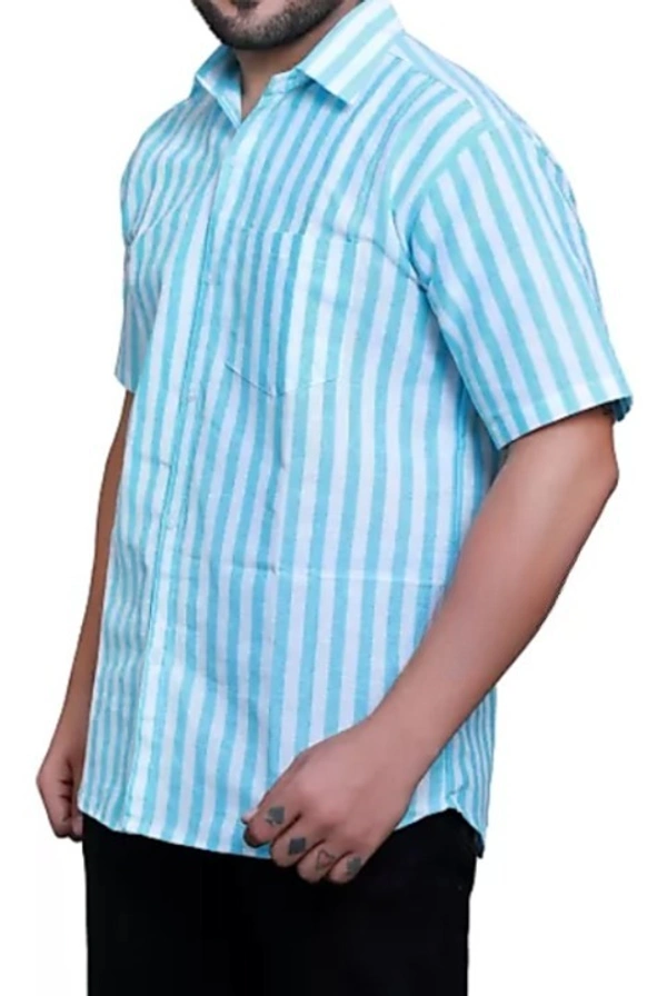 HALF-L38-SHIRT-BLUE Khadi Cotton Half Sleeve Shirt - M / 38, 0.25 kgs, India
