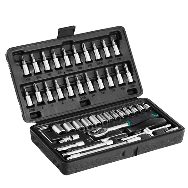 0452 -46pcsMetal 1/4" Socket Set (Black, 46pcs) - China, 1.223 kgs