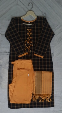 KURTI-YELLOW-38 Khadi Cotton Kurti Set with pant and dupatta - India, M / 38, 0.45 kgs