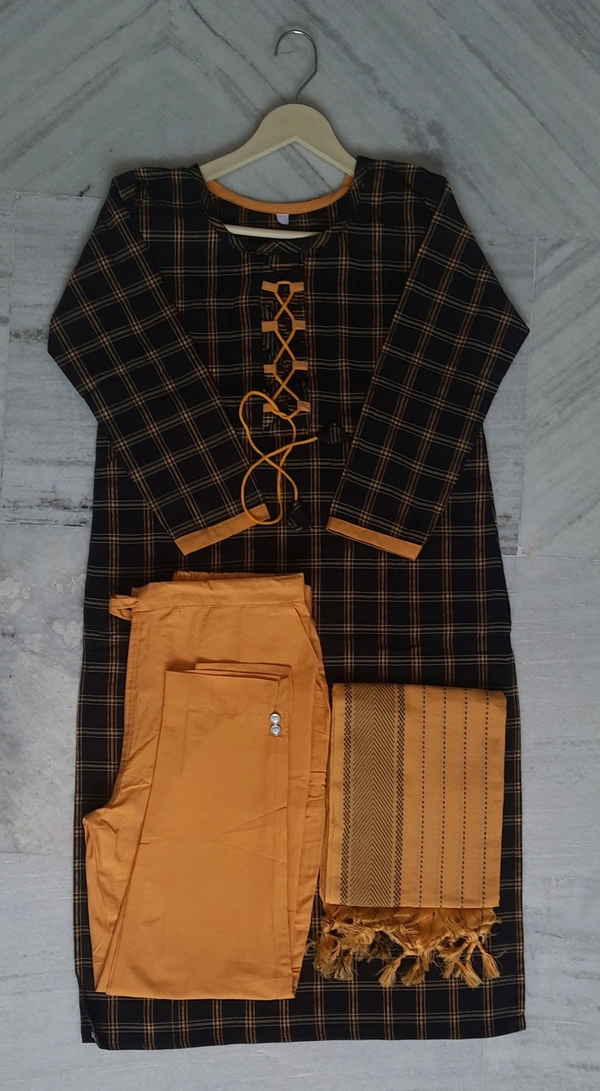 KURTI-YELLOW-38 Khadi Cotton Kurti Set with pant and dupatta - India, M / 38, 0.45 kgs