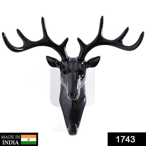 1743 Deer Head Self Adhesive Wall Door Hook Hanger - India, 0.15 kgs