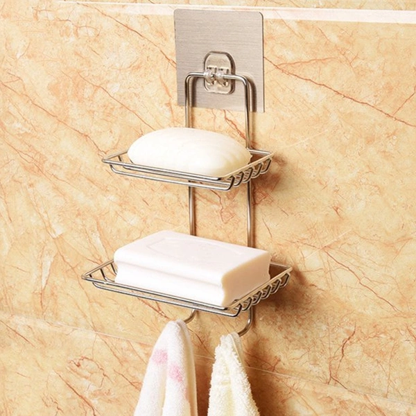 1763 Kitchen Bathroom Soaps Storage Rack with 2 Hook for Home - 0.802 kgs, India