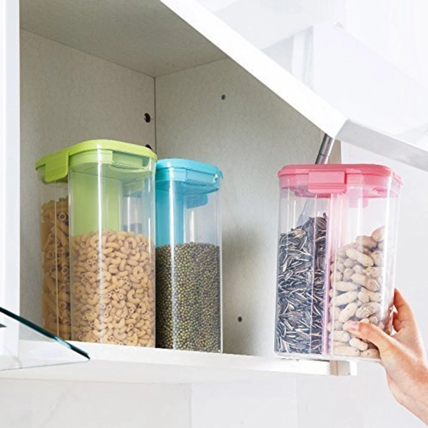 2147 Plastic 2 Sections Air Tight Transparent Food Grain Cereal Storage Container (2000ml) - India, 0.884 kgs