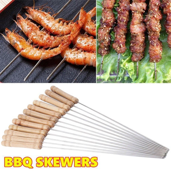 2228 Barbecue Skewers for BBQ Tandoor and Gril with Wooden Handle - Pack of 12 - 0.34 kgs, China