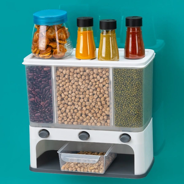 2550 Easy Flow Cereal Dispenser for Kitchen 3 in 1 Push Button Wall Mount Container - 3.172 kgs, India