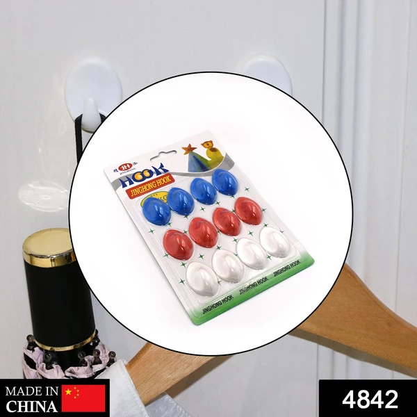 4842 12Pc Plastic Adhesive Hooks For Placing On Wall Surfaces In Order To Hang Various Stuffs And Items. - China, 0.128 kgs