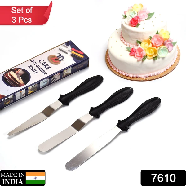 7610 3-in-1 Multi-Function Stainless Steel Cake Icing Spatula Knife Set - India, 0.09 kgs