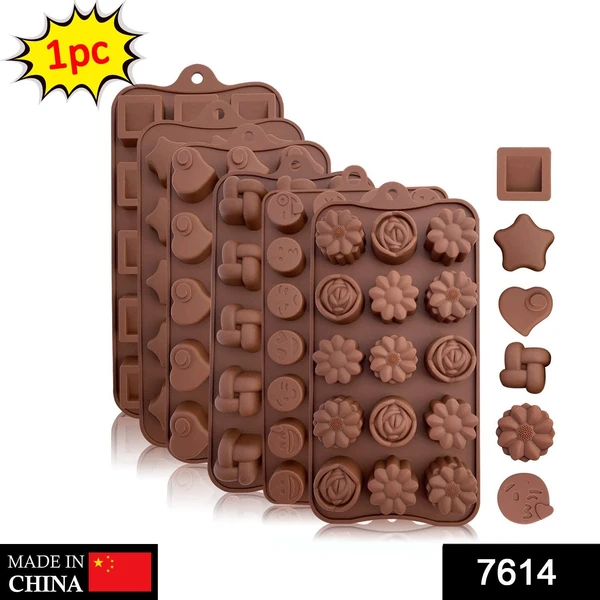 7614 Silicone Food Grade Reusable Non-Stick Multi Shape 15 Cavity Chocolate Mold - China, 0.094 kgs