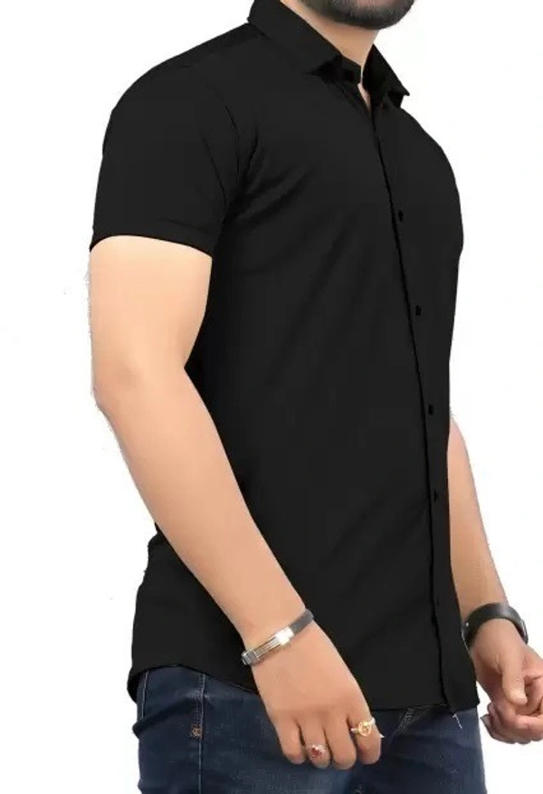 HALF-P42-SHIRT-BLACK Khadi Cotton Half Sleeve Shirt - India, XL / 42, 0.25 kgs
