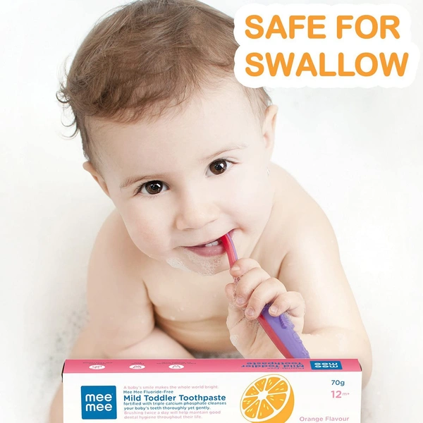Mee Mee MEE MEE FLUORIDE-FREE MILD TODDLER TOOTHPASTE WITH TRIPLE CALCIUM (ORANGE FLAVOUR, 70GMS)