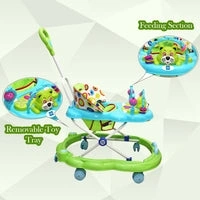 MEE MEE  MEE MEE SIMPLE STEP BABY WALKER WITH PARENTAL CONTROL HANDLE & MUSICAL ACTIVITY TRAY - Green, Green