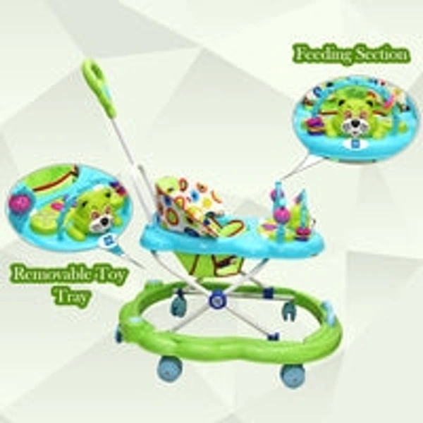 MEE MEE  MEE MEE SIMPLE STEP BABY WALKER WITH PARENTAL CONTROL HANDLE & MUSICAL ACTIVITY TRAY - Green, Green