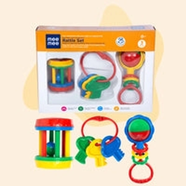 MEE MEE BABY RATTLE GIFT SET (3 PIECES) | 100% SAFE BABY RATTLES