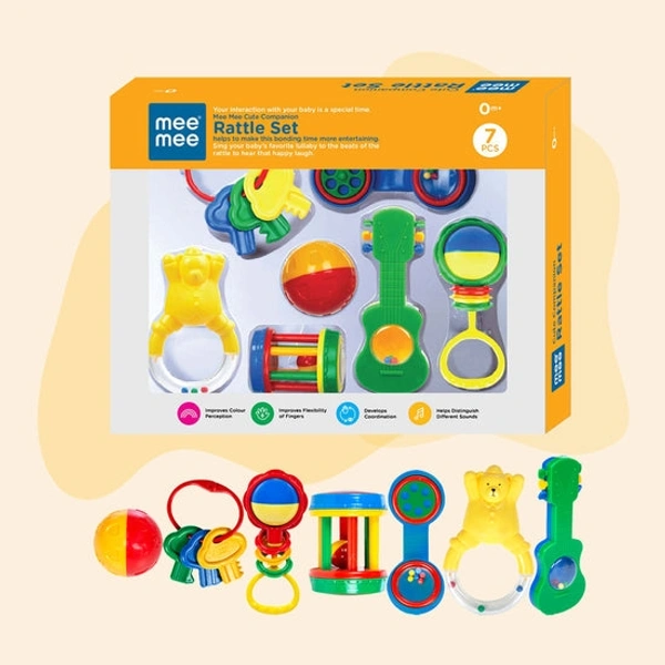 MEE MEE BABY RATTLE GIFT SET (7 PIECES) | 100% SAFE BABY RATTLES