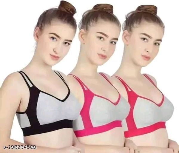 Women cotton Non padded sports bra pack of 3