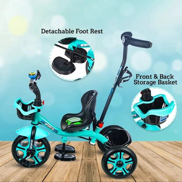 MEE MEE PREMIUM BABY TRICYCLE WITH ADJUSTABLE PARENT HANDLE & CUSHIONED SEAT (GREEN)