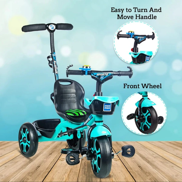 MEE MEE PREMIUM BABY TRICYCLE WITH ADJUSTABLE PARENT HANDLE & CUSHIONED SEAT (GREEN)