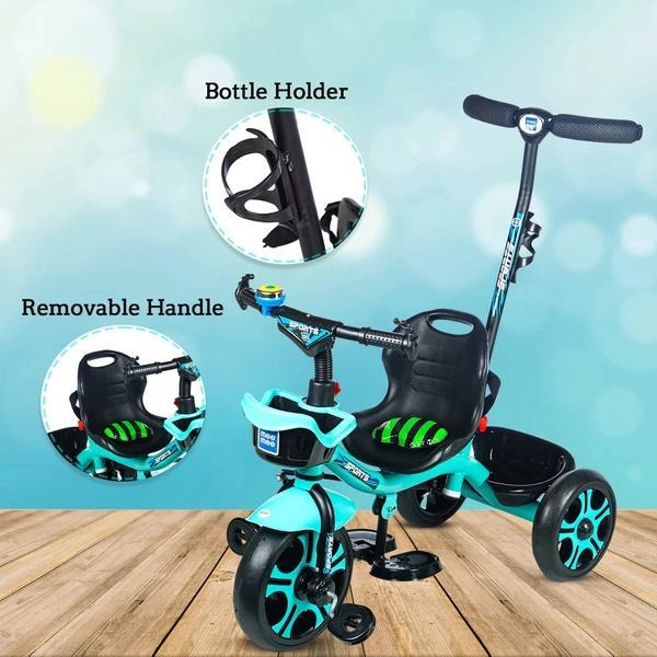 MEE MEE PREMIUM BABY TRICYCLE WITH ADJUSTABLE PARENT HANDLE & CUSHIONED SEAT (GREEN)
