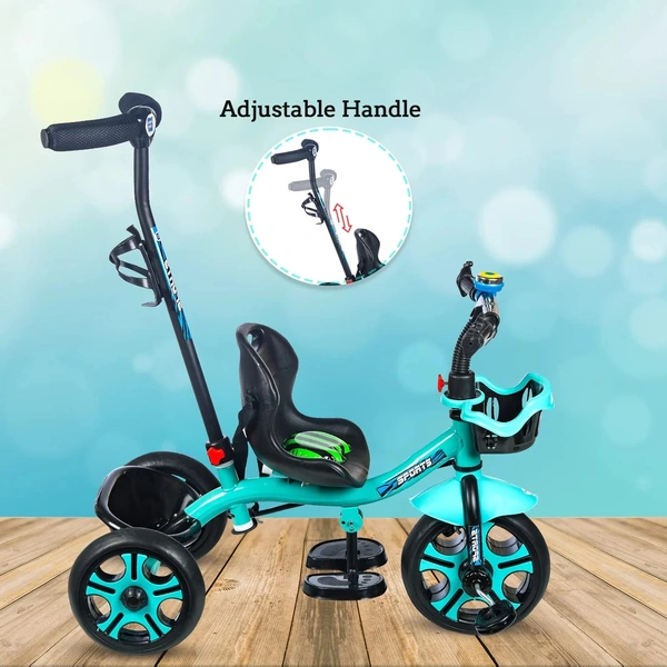 MEE MEE PREMIUM BABY TRICYCLE WITH ADJUSTABLE PARENT HANDLE & CUSHIONED SEAT (GREEN)