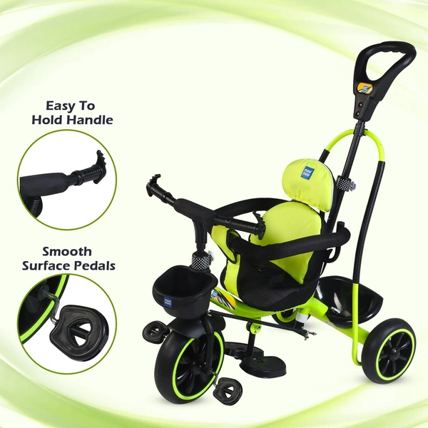 MEE MEE 2 IN 1 KIDS ROCKER TRIKE WITH PARENTAL CONTROL HANDLE | BABY TRICYCLE WITH ROCKING FEATURE, ADJUSTABLE CUSHIONED SEAT & FOOTREST (GREEN)