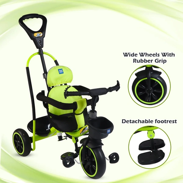 MEE MEE 2 IN 1 KIDS ROCKER TRIKE WITH PARENTAL CONTROL HANDLE | BABY TRICYCLE WITH ROCKING FEATURE, ADJUSTABLE CUSHIONED SEAT & FOOTREST (GREEN)
