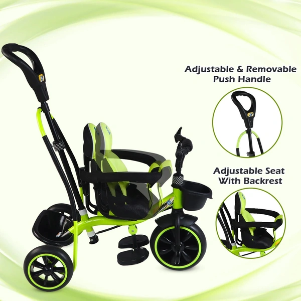 MEE MEE 2 IN 1 KIDS ROCKER TRIKE WITH PARENTAL CONTROL HANDLE | BABY TRICYCLE WITH ROCKING FEATURE, ADJUSTABLE CUSHIONED SEAT & FOOTREST (GREEN)