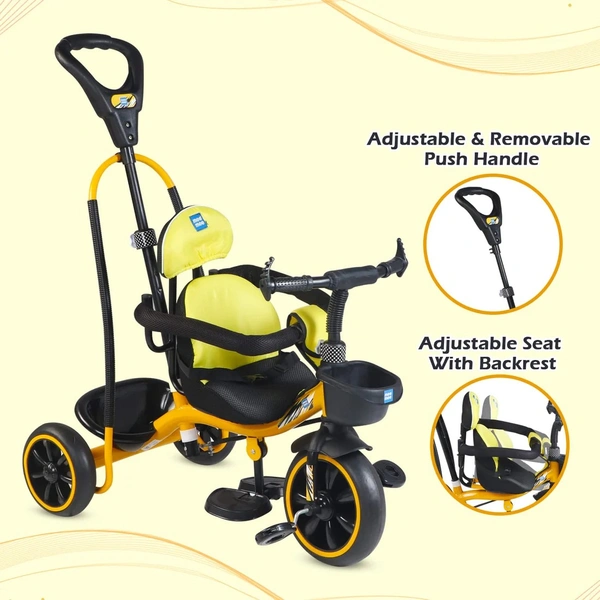 MEE MEE 2 IN 1 KIDS ROCKER TRIKE WITH PARENTAL CONTROL HANDLE | BABY TRICYCLE WITH ROCKING FEATURE, ADJUSTABLE CUSHIONED SEAT & FOOTREST (YELLOW