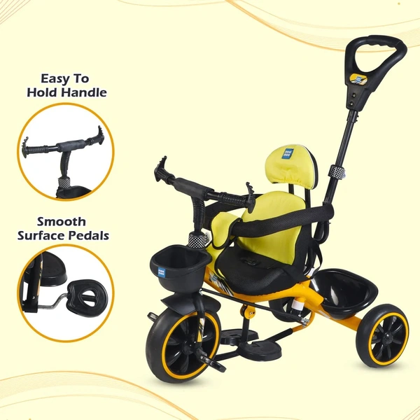 MEE MEE 2 IN 1 KIDS ROCKER TRIKE WITH PARENTAL CONTROL HANDLE | BABY TRICYCLE WITH ROCKING FEATURE, ADJUSTABLE CUSHIONED SEAT & FOOTREST (YELLOW