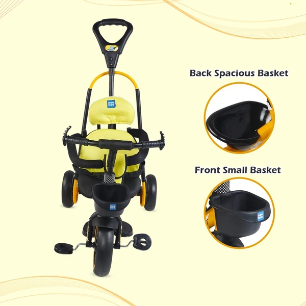 MEE MEE 2 IN 1 KIDS ROCKER TRIKE WITH PARENTAL CONTROL HANDLE | BABY TRICYCLE WITH ROCKING FEATURE, ADJUSTABLE CUSHIONED SEAT & FOOTREST (YELLOW