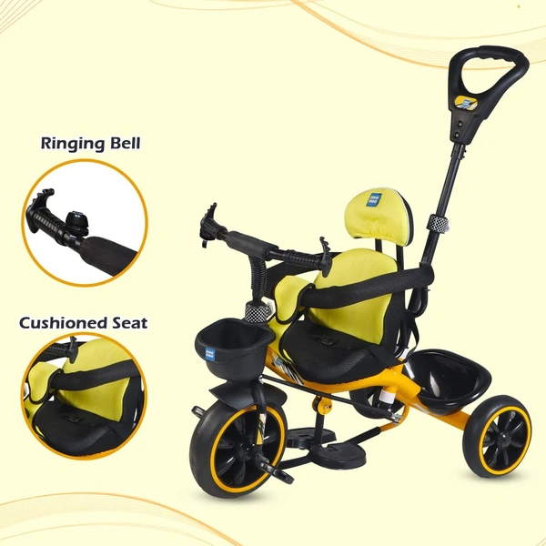 MEE MEE 2 IN 1 KIDS ROCKER TRIKE WITH PARENTAL CONTROL HANDLE | BABY TRICYCLE WITH ROCKING FEATURE, ADJUSTABLE CUSHIONED SEAT & FOOTREST (YELLOW
