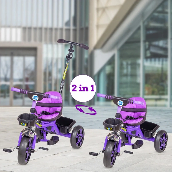 MEE MEE PREMIUM BABY TRICYCLE WITH DETACHABLE FOOTREST, PARENT HANDLE & CUSHIONED SEAT AND SEAT BELT (PURPLE)