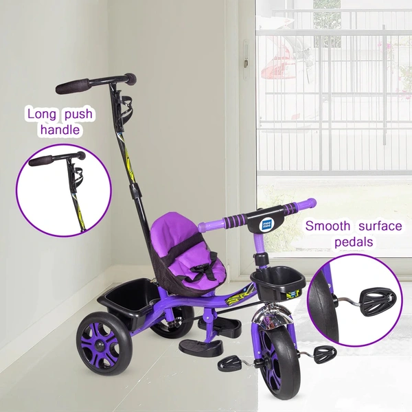 MEE MEE PREMIUM BABY TRICYCLE WITH DETACHABLE FOOTREST, PARENT HANDLE & CUSHIONED SEAT AND SEAT BELT (PURPLE)