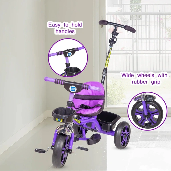 MEE MEE PREMIUM BABY TRICYCLE WITH DETACHABLE FOOTREST, PARENT HANDLE & CUSHIONED SEAT AND SEAT BELT (PURPLE)