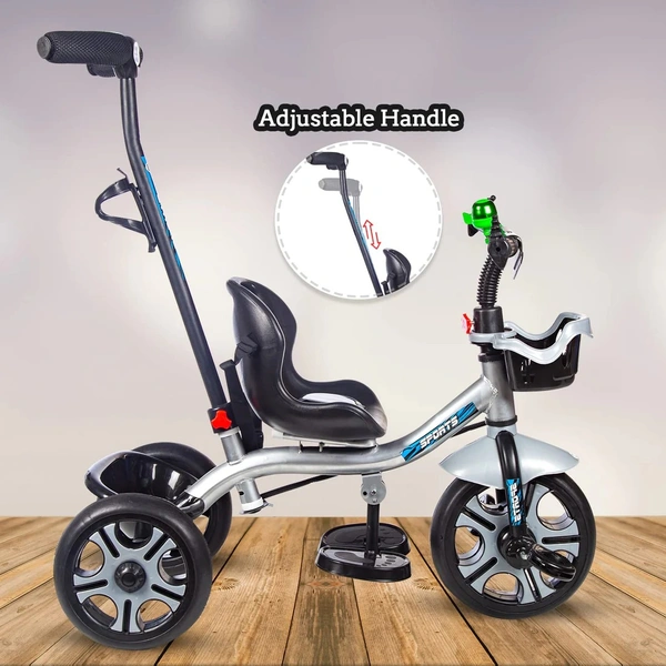 MEE MEE PREMIUM BABY TRICYCLE WITH ADJUSTABLE PARENT HANDLE & CUSHIONED SEAT (SILVER)