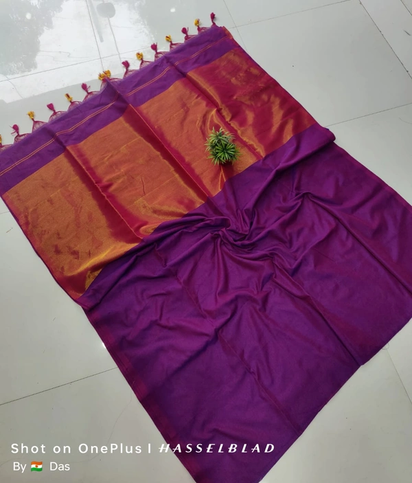 Khadi by cotton Golden Zori Pallu  saree 0