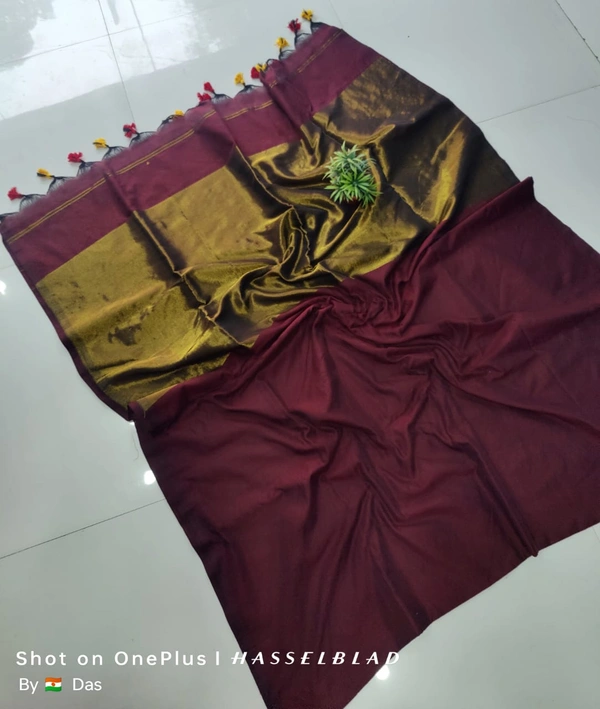 Khadi by cotton Golden Zori Pallu  saree 1