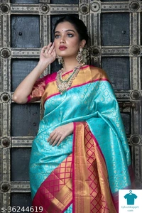 Beautiful Designer Kanjeevaram silk Saree with Blouse piece for Women* - Free Size (Saree Length Size: 5.5 m, Blouse Length Size: 0.9 m)