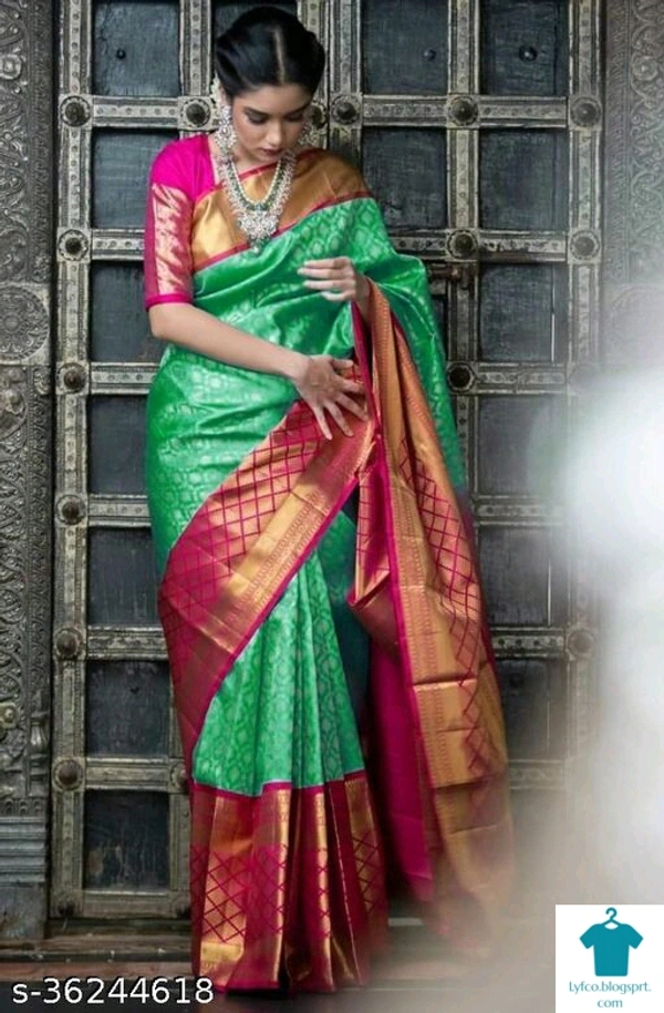 Beautiful Designer Kanjeevaram silk Saree with Blouse piece for Women - Free Size (Saree Length Size: 5.5 m, Blouse Length Size: 0.9 m) 