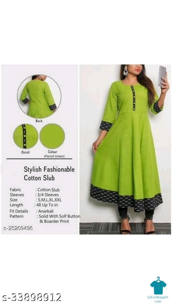 *Banita Fabulous Kurtis*Fabric: Cotton BlendSleeve   - S (Bust Size: 36 in, Size Length: 44 in)