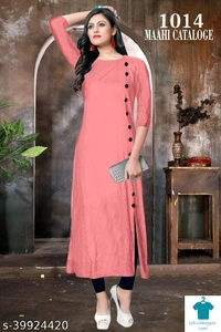 Jivika Superior Kurtis*Fabric: RayonSleeve Length: Three-Quarter SleevesPattern: SolidCombo of: Single - Colour - Light red, M
