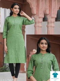 ☀️Myra Fashionable KurtisFabric: Khadi CottonSleeve Length: Three-Quarter SleevesPattern: StripedCombo of: Single - Colour- Light blue, Size- L