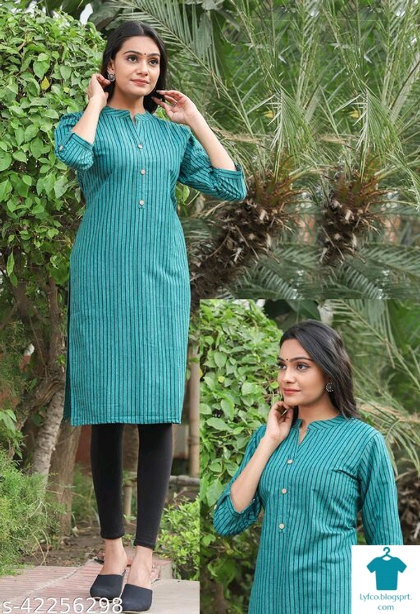 ☀️Myra Fashionable KurtisFabric: Khadi CottonSleeve Length: Three-Quarter SleevesPattern: StripedCombo of: Single - Colour- Silver , Size- XL