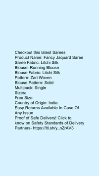 Product Name: *Fancy Jaquard Saree*Saree Fabric: Litchi SilkBlouse: Running BlouseBlouse Fabric: Litchi SilkPattern: Zari WovenBlouse Pattern: SolidMultipack: Single - Free size
