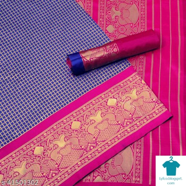 Product Name: *Aagam Voguish Sarees*Saree Fabric: Banarasi SilkBlouse: Separate Blouse PieceBlouse Fabric: Art SilkPattern: Zari WovenBlouse Pattern: SolidMultipack: Single - Free Size (Saree Length Size: 5.5 m, Blouse Length Size: 0.8 m) 