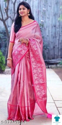 Product Name: *Embellished Kanjivaram Silk Blend Saree  *Saree Fabric: Kanjeevaram SilkBlouse: Separate Blouse PieceBlouse Fabric: Banarasi SilkPattern: Zari WovenBlouse Pattern: Same as BorderMultipack: Single - Free Size (Saree Length Size: 5.5 m, Blouse Length Size: 0.9 m)